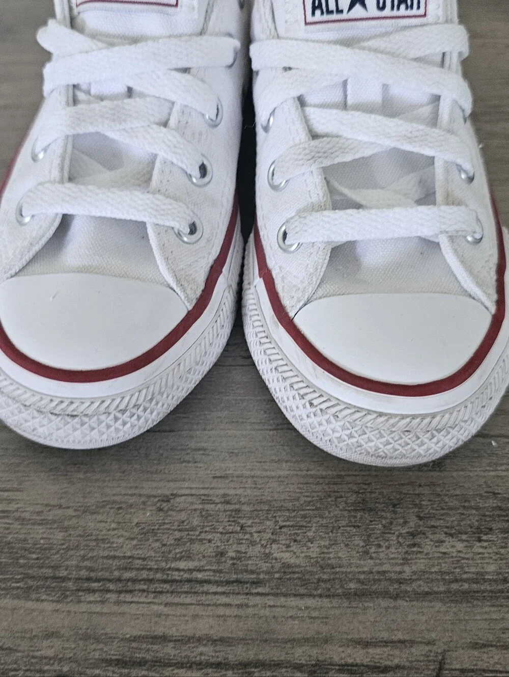 Converse All Star Kids White Canvas Sneakers with Red Trim Girl Boy Size 12